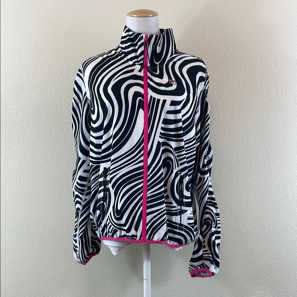 Fila Black‎ and White Swirl Jacket with Pink Accents Medium
